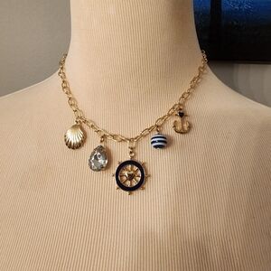 Vintage Nautical Avon Adjustable Necklace Gold Tone with  5 Nautical Charms